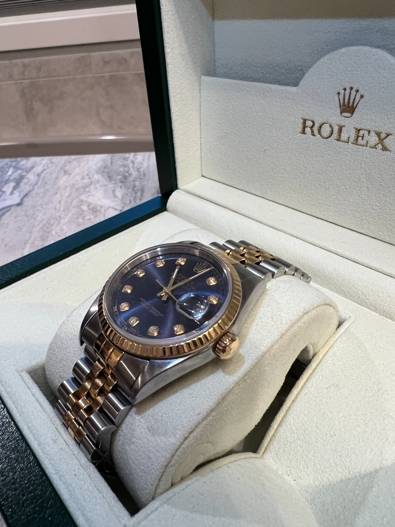 Rolex 1995 pre-owned Day-Date 36mm | Blue | FARFETCH, image size:1280x1706