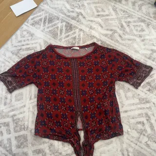 Photo of NWOT SANDRO Paris Lamaar Bordeaux Top Print Tie Knot Waist #T11757E EU 1 US S