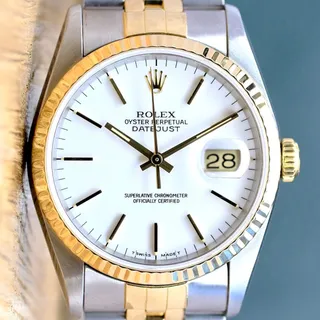 Photo of ROLEX DATEJUST 16233 WHITE DIAL FLUTED BEZEL TWO-TONE JUBILEE BOX & PAPER