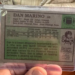 Photo of 1984 Rookie Topps of Dan Marino