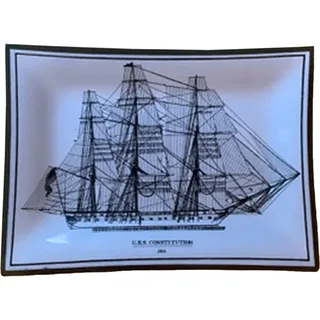 Photo of Rare Vintage U.S.S. CONSTITUTION Frigate Black/White Glass Dish/Ashtray