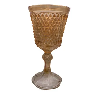 Photo of Vintage Indiana Glass Iridescent Orange-Gold Diamond Point Vase Urn on Footer