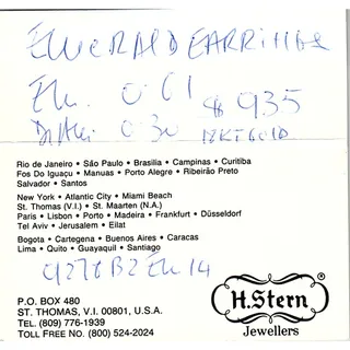 Photo of H,Stern Jewellers , Dominique Liebenguth , V.I USA Vintage Business Card SF3-B9