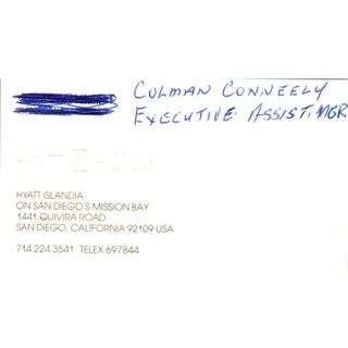 Photo of Colman Conneely Hyatt Hotels Hyatt Islandia San Diego Vtg Business Card SD8-B22