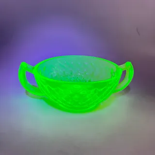 Photo of Imperial Glass DIAMOND QUILTED Green 2-Handled Cream Soup Bowl TE7