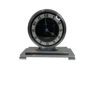 Photo of Vintage 1950s Germany Table Clock 8 Day Gesetzlich Geschutzt Silvertone Black