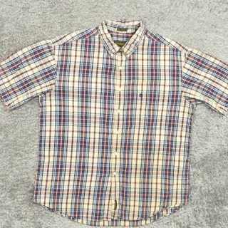 Photo of Timberland Men's XL Button Shirt Short Sleeve Plaid Multicolor Weathergear Rugge