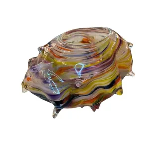 Photo of Signed James Hayes Art Glass Swirl Vessel Abstract Hand Blown 8.5" x 5.25