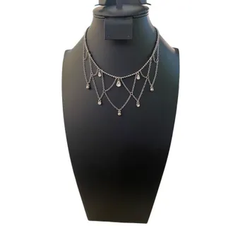 Photo of Silvertone 15" Necklace Chandelier Choker Necklace Rhinestone Detail
