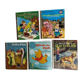 Photo of Lot of 5 Vintage Little Golden Books Disney Old Yeller Mickey Mouse Peter Pan Wi