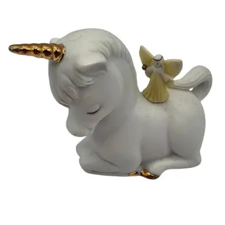 Photo of Vintage 1983 Enesco Porcelain Unicorn Figurine w/ Angel on Back