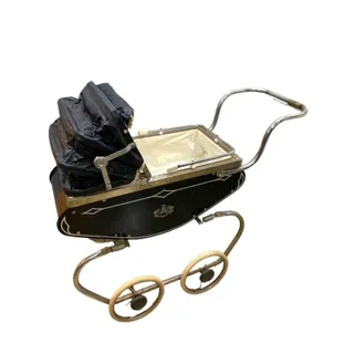 Photo of Original 1950s Coronet Baby Doll Carriage Black with Emblem Pram Buggy