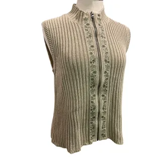 Photo of Medium Woolrich Womens Tan Khaki Full Zip Sweater Vest Cotton Blend