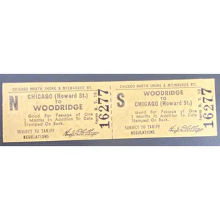 Photo of Chicago and North Shore & Milwaukee RY Ticket Woodbridge to Howard St. #16277