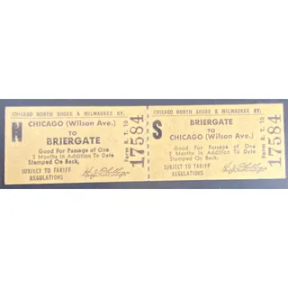 Photo of Chicago and North Shore & Milwaukee RY Ticket Briergate to Wilson Ave. #17584