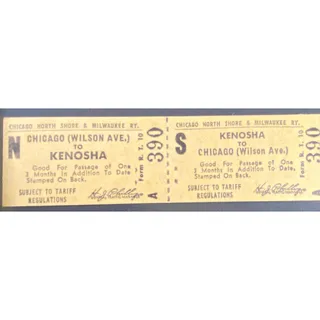 Photo of Chicago and North Shore & Milwaukee RY Ticket Kenosha to Wilson Ave. #390
