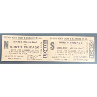 Photo of Chicago and North Shore & Milwaukee RY Ticket North Chicago - Wilson Ave. #10405
