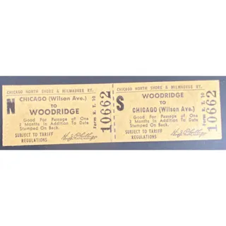 Photo of Chicago and North Shore & Milwaukee RY Ticket Woodbridge to Wilson Ave. #10662