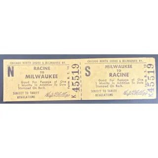 Photo of Chicago and North Shore & Milwaukee RY Ticket to Racine #45519