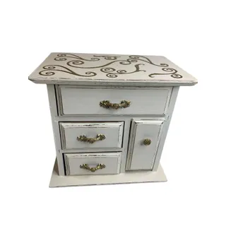 Photo of Shabby Chic White Goldtone Distressed Tabletop Jewelry Box 8"l x 7.5"h