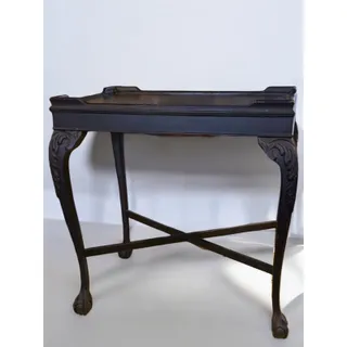 Photo of Vintage Wooden Parlor Tea Table Painted Black Claw Ball Foot