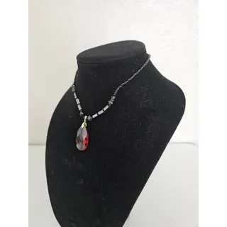 Photo of Vintage Teardrop pendant Boho Necklace amber Colored Stone Statement