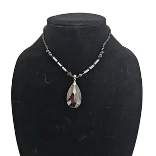 Photo of Vintage Teardrop pendant Boho Necklace amber Colored Stone Statement