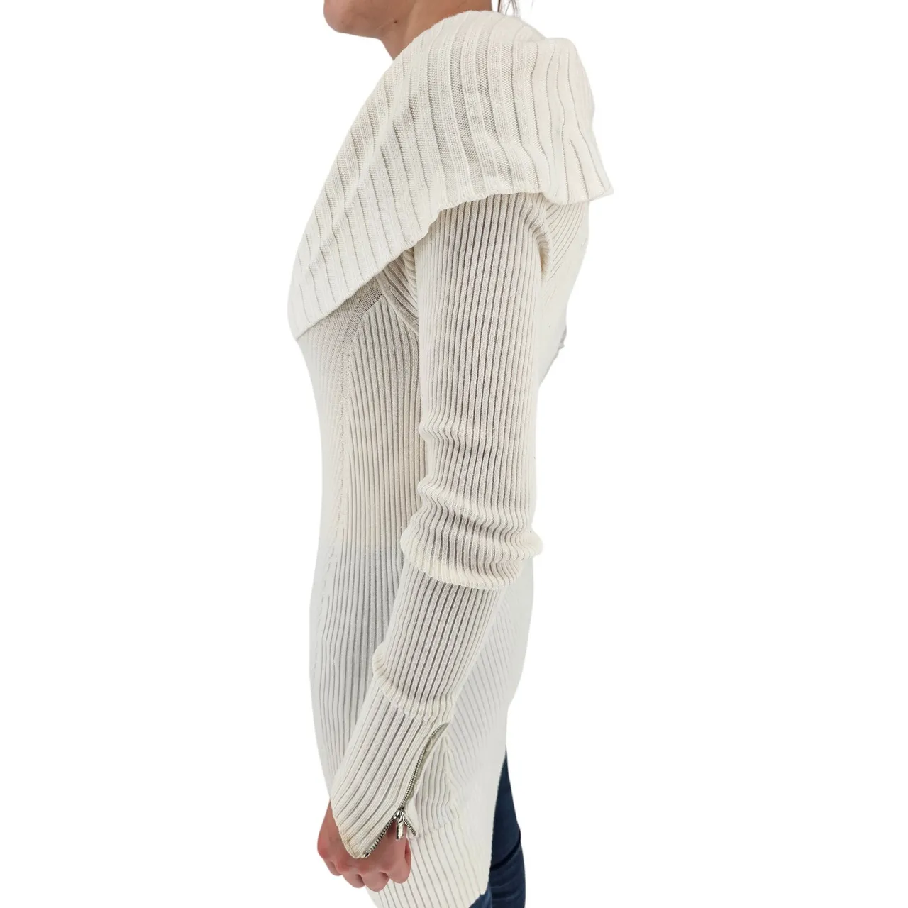 Vintage Y2K Cache Womens Sz XS Sweater Dress Ivory Cowl Neck