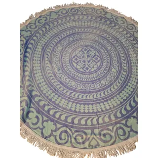 Photo of Boho Round Terrycloth Beach Towel w/ Fringe Purple Mint Mandala Print