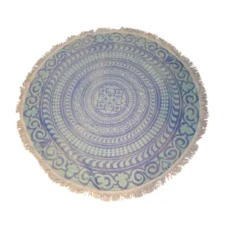 Photo of Boho Round Terrycloth Beach Towel w/ Fringe Purple Mint Mandala Print