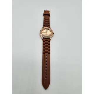 Photo of Vintage Y2K Vivani Womens Dark Gold Tone Watch Wristwatch Rubber Band Rhinestone