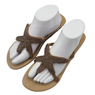 Photo of Olivia Miller Womens Sz 9 Slip On Sandals Gold Beaded Starfish Beachy