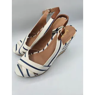 Photo of Kelly & Katie Womens Ss 8.5 Cork Wedge Sandals Heels Blue White Striped