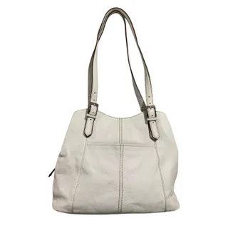 Photo of Tignanello White Pebbled Leather Shoulder Bag Triple Compartment Slip Pockets