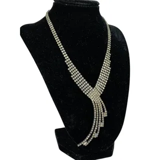 Photo of Vintage Rhinestone 16 Inch Statement Necklace Box Clasp 3 Inch Drop