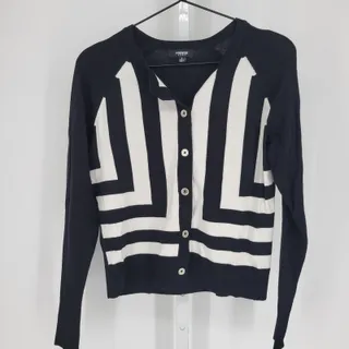 Photo of Premise Studio Womens Sz M Button Front Cardigan Sweater Black White Mod