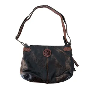 Photo of Brighton Womens Black and Brown Pebbled Leather Shoulder Bag Medium