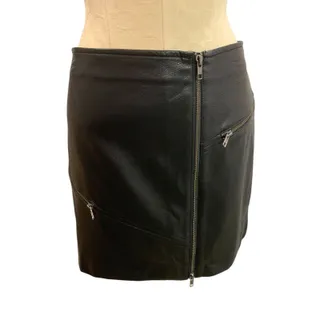 Photo of Small Leith Black Moto Style Vegan Leather Mini Skirt 15" Length