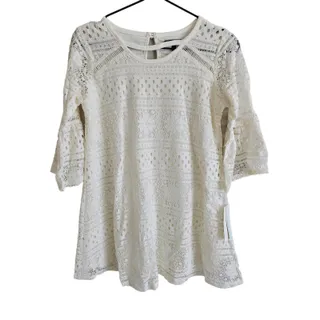 Photo of My Michelle Girls Sz 16 (XL) Above Knee Long Sleeve Ivory Lace Formal Dress