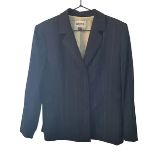Photo of Vintage 1990s Kasper Petite 12P Skirt Suit Set Black Pinstripe Career