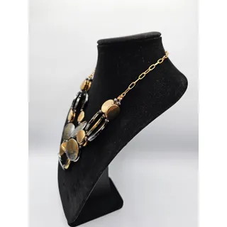 Photo of Vintage Y2K Statement Piece Necklace Multi Strand Large Disc Beads Silver Gold