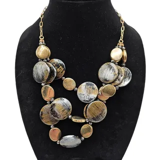 Photo of Vintage Y2K Statement Piece Necklace Multi Strand Large Disc Beads Silver Gold