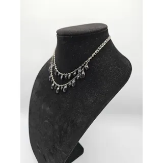 Photo of Vintage Y2K 2 Strand Beaded Chain Necklace Black Teardrop Rhinestones