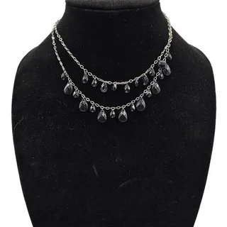 Photo of Vintage Y2K 2 Strand Beaded Chain Necklace Black Teardrop Rhinestones