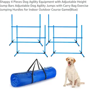 Photo of 4 Piece Dog Agility Training Equipment for Dog Agility Course with Adjustable Height Jump Bars, Included Carry Bag, & Displacing Top Bar, Blue