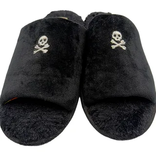 Photo of Dearfoams Slippers Black/Wht Skull/Crossbones Skeleton Halloween Women's Medium