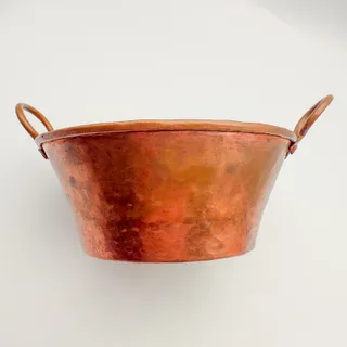 Photo of Vintage Hand-Hammered Copper Patina Decorative Pot Bowl Container with Handles
