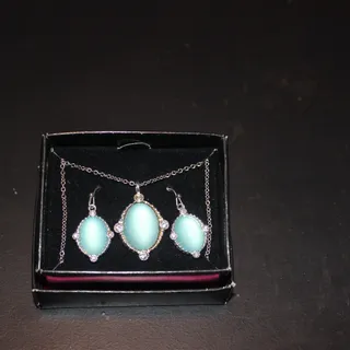 Photo of Elegant Chrome Light Aqua Blue Necklace and Earrings