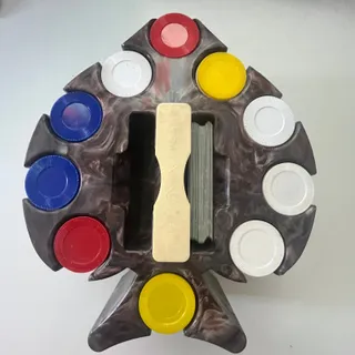 Photo of Vintage Marble Bakelite Spade Shaped Poker Chip Spinning Caddy Card Holder CTG2