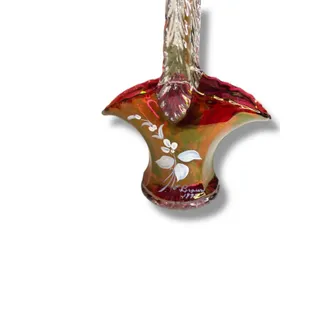 Photo of Vintage Westmoreland Glass Basket Art Glass Ruby 1977 6.5"